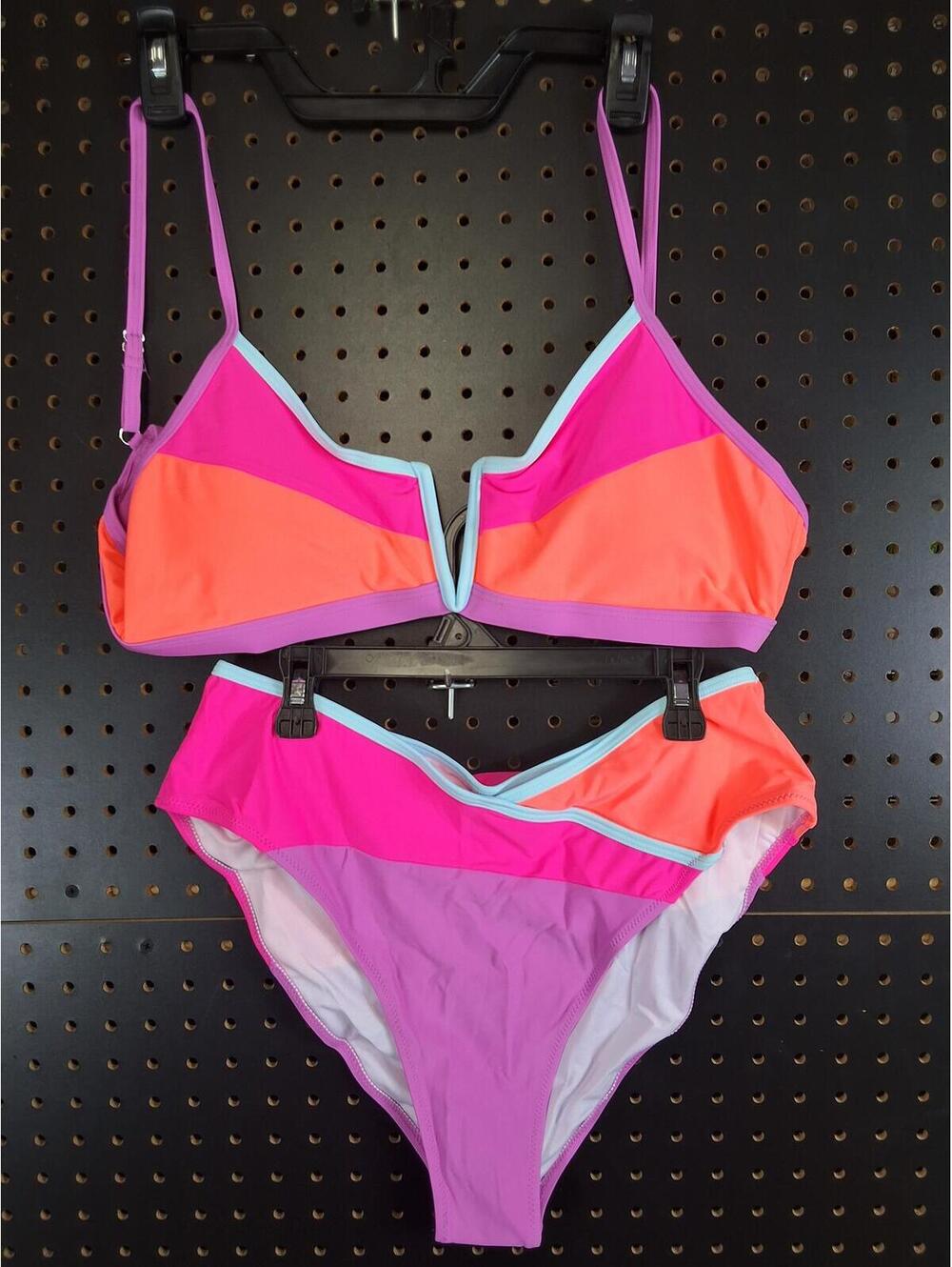 NWT Colorblock High Waist Bikini Set XXL Modest Swim
